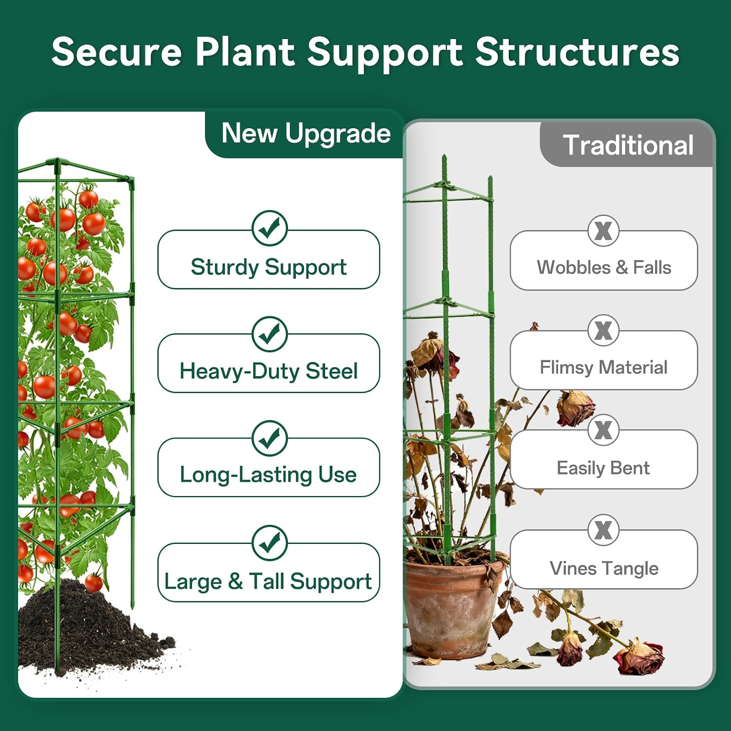 Halatool 3 Pack 60 Inch Adjustable Tomato Cages for Graden | Heavy Duty, Metal Tall Collapsible Tomato Trellis Plant