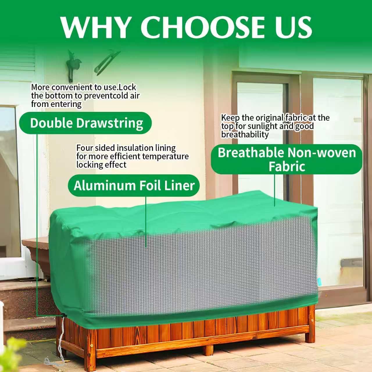 2 Pack 59" x 35" x 17" Upgraded Insulation Raised Garden Bed Cover with Thermal Aluminum Film Liner, Rectangular Plant