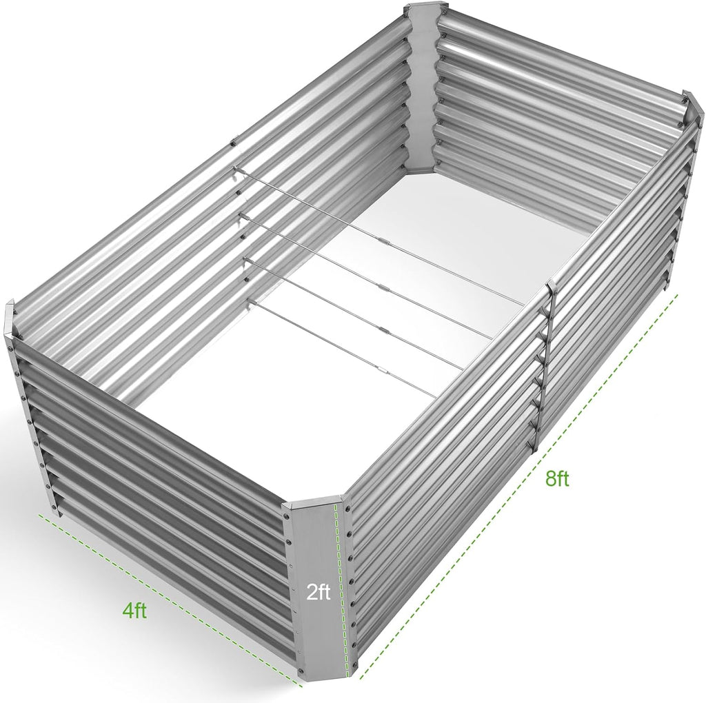 Land Guard 8×4×2 ft Galvanized Raised Garden Bed Kit, Galvanized Planter Raised Garden Boxes Outdoor, Large Metal