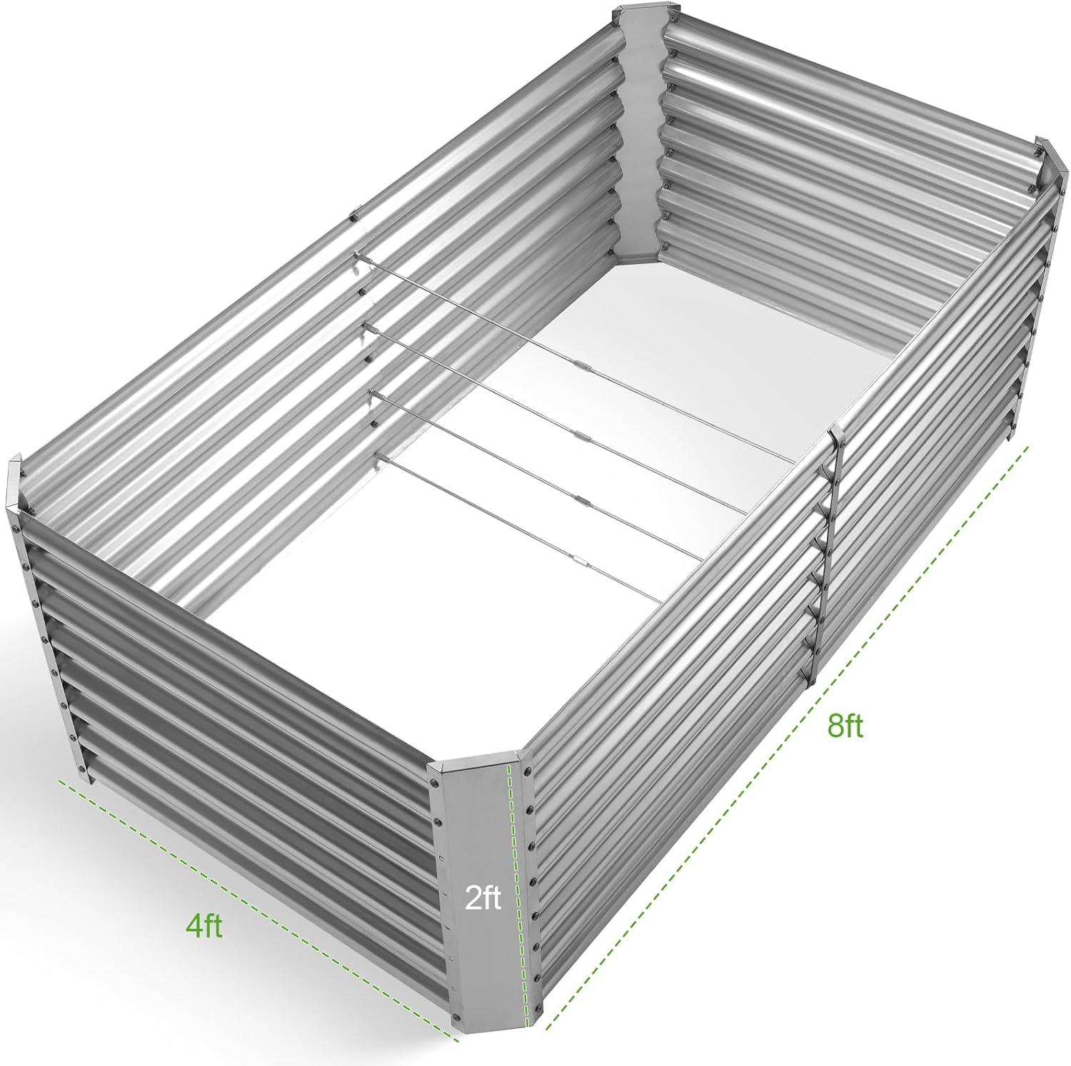Land Guard 8×4×2 ft Galvanized Raised Garden Bed Kit, Galvanized Planter Raised Garden Boxes Outdoor, Large Metal
