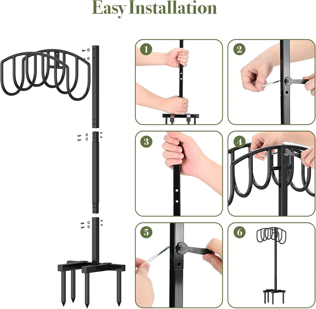 Garden Hose Holder Detachable Heavy Duty Metal Water Hose Hanger, Freestanding Hose Storage Stand Rack for Outside