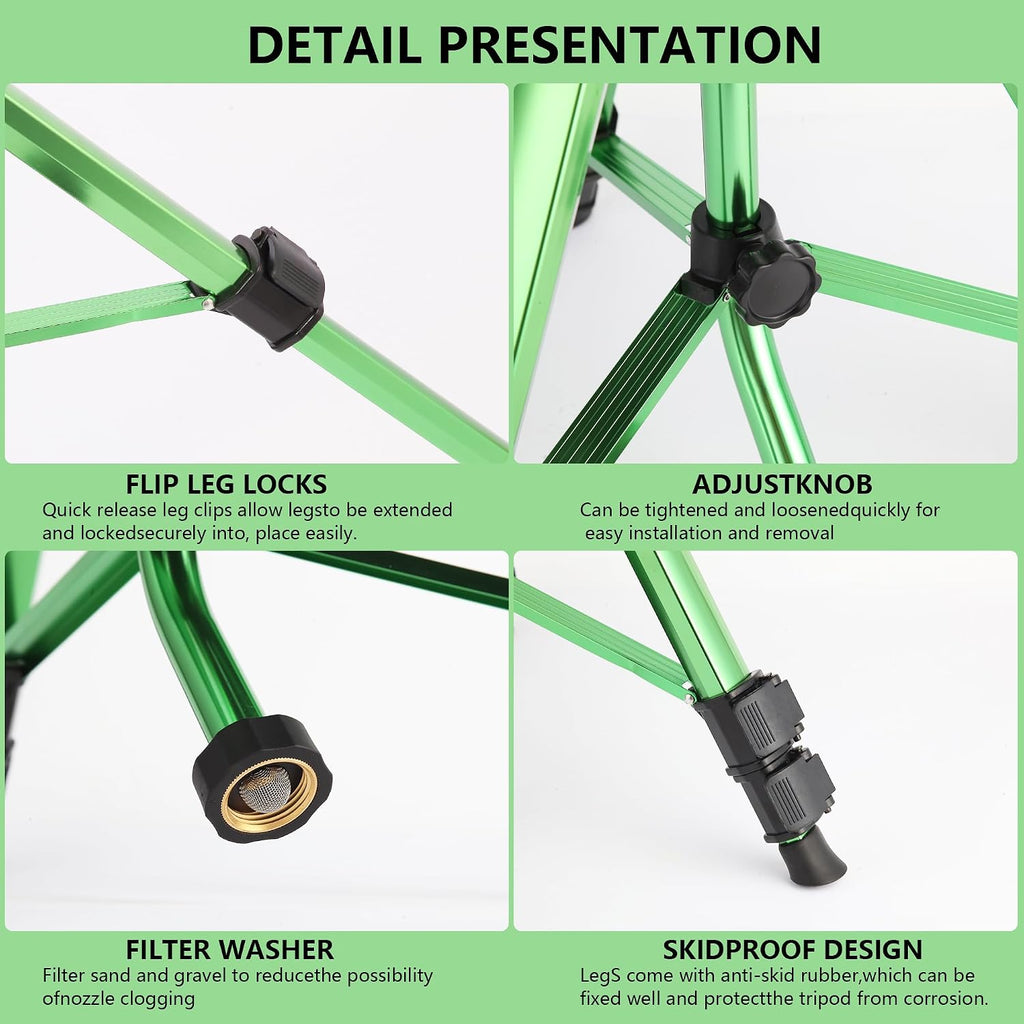 Green Zinc Alloy Water Bird Sprinkler, Heavy Duty Tripod Base Garden Sprinkler, 360 Degree Large Area Irrigation