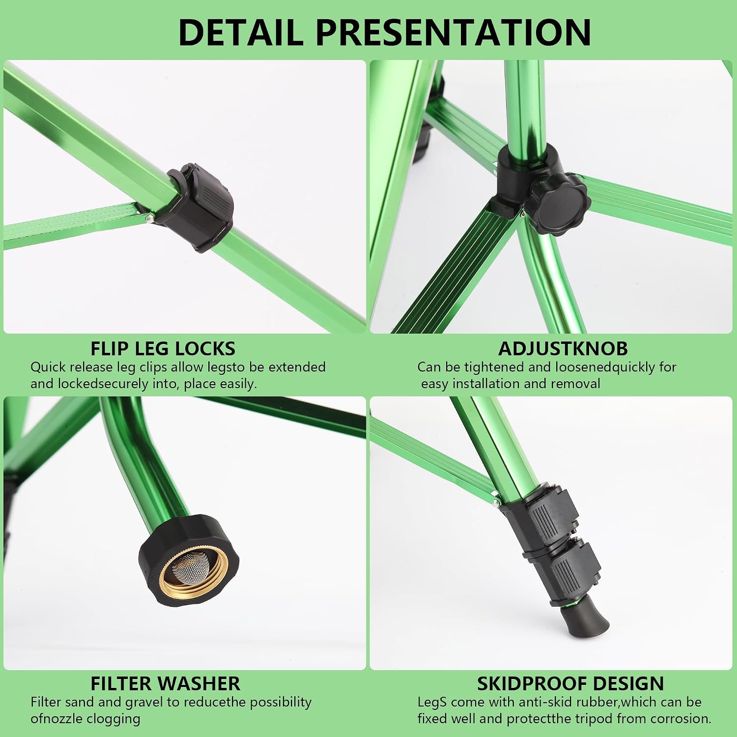 Green Zinc Alloy Water Bird Sprinkler, Heavy Duty Tripod Base Garden Sprinkler, 360 Degree Large Area Irrigation