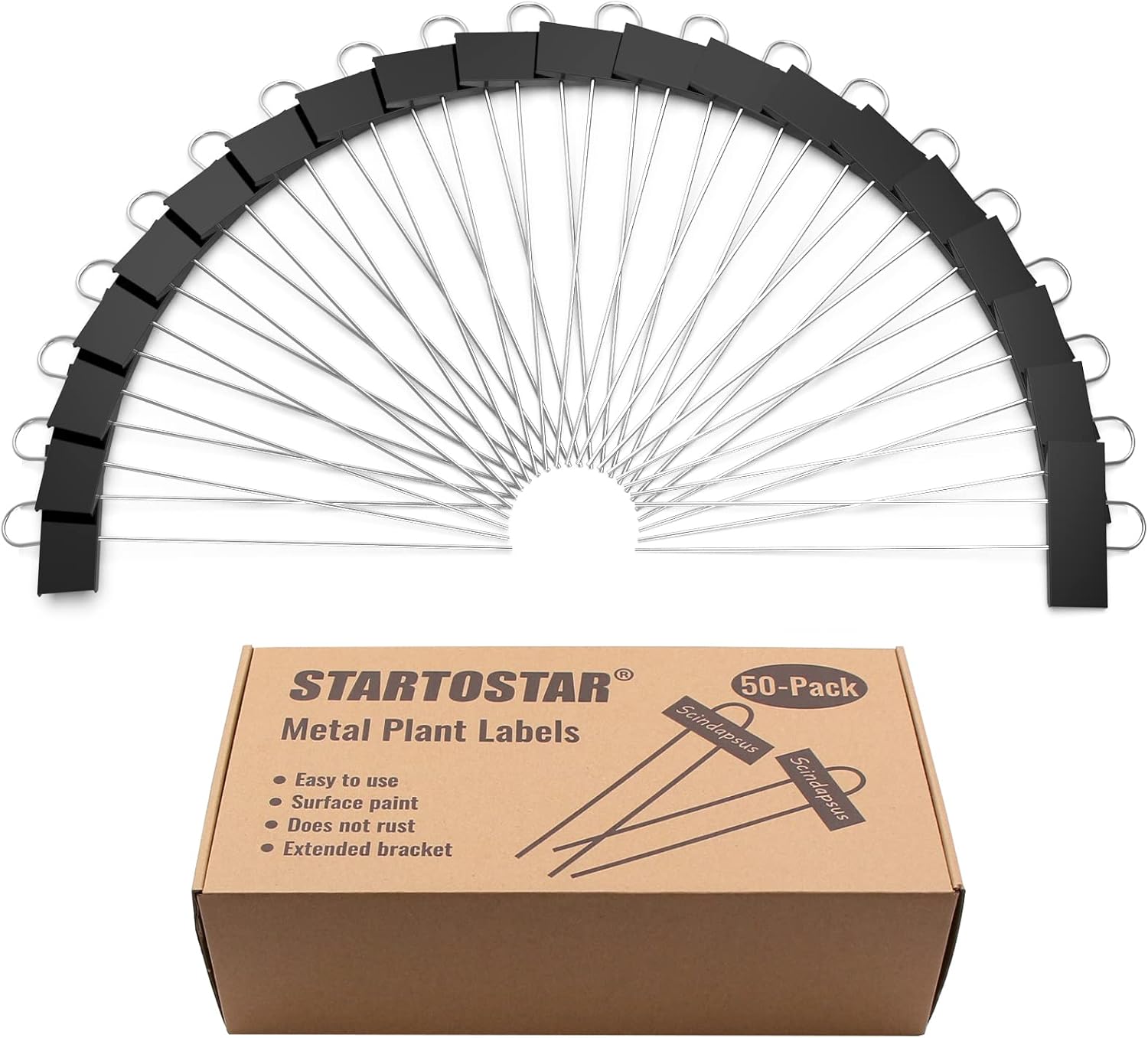 STARTOSTAR 50-Pack Metal Plant Labels Weatherproof Garden Markers,Height 10.6'', Label Area 3.5''X 1.2'' Reusable
