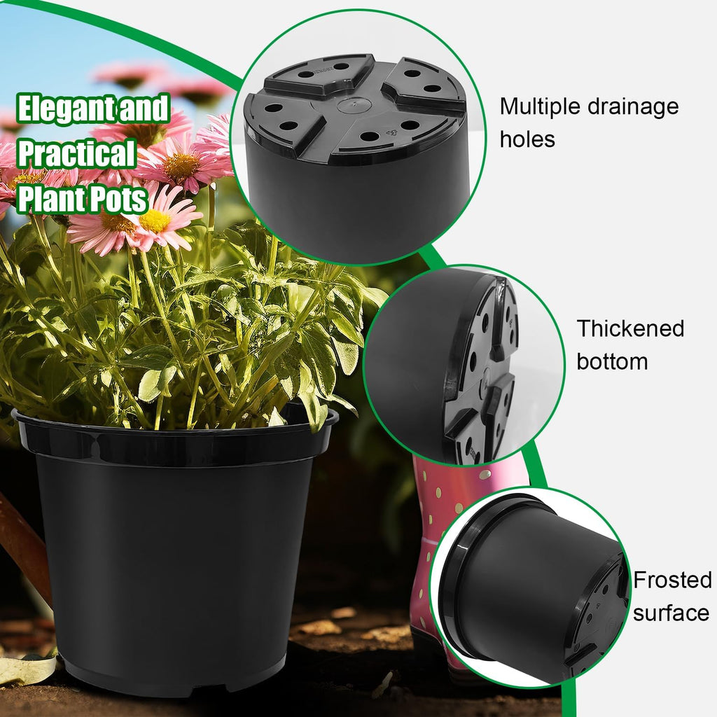 RooTrimmer 5 Gallon 12 Inch Plastic Nursery Pots, Plant Containers with Drainage Holes, Round Sturdy Garden Planters