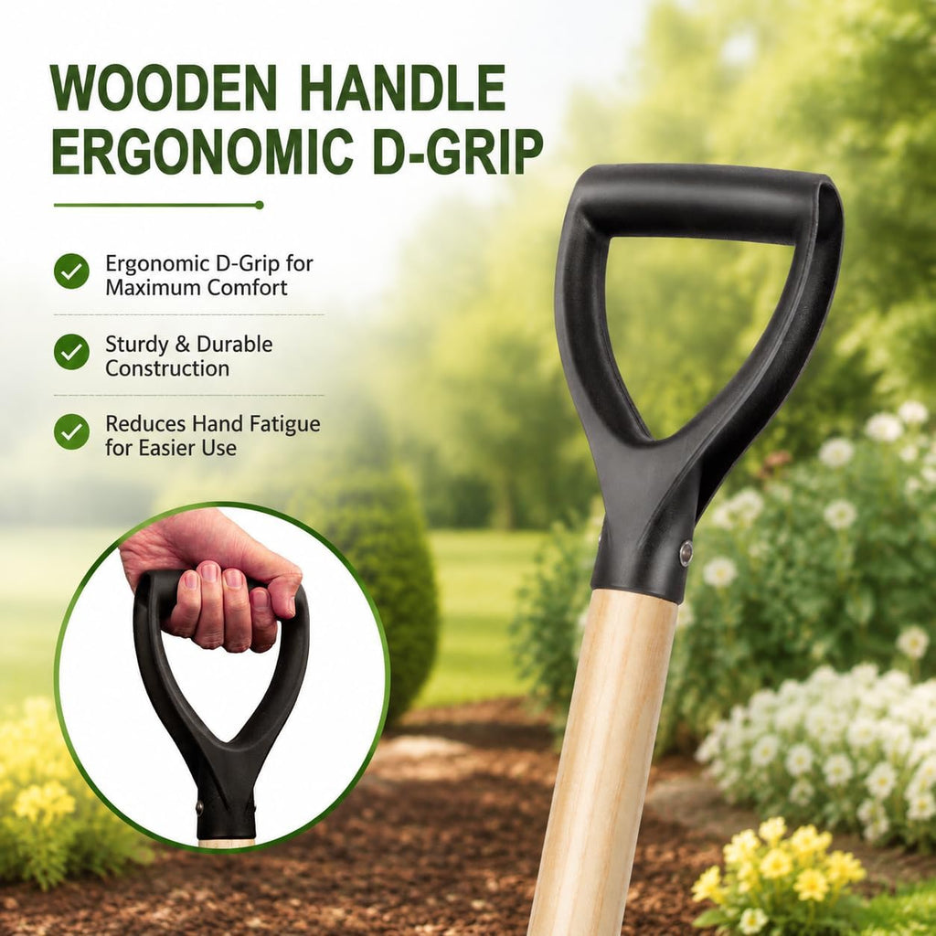Shovel for Digging,Round Shovel, Garden Tool with D-Handle, 41 Inches in Overall Length, Wooden Handel Garden