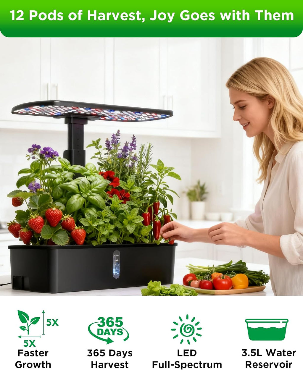 Hydroponics Growing System Kit 12 Pods Indoor Garden, Hydroponic Indoor Herb Garden Kit with Grow Light, Smart in Door
