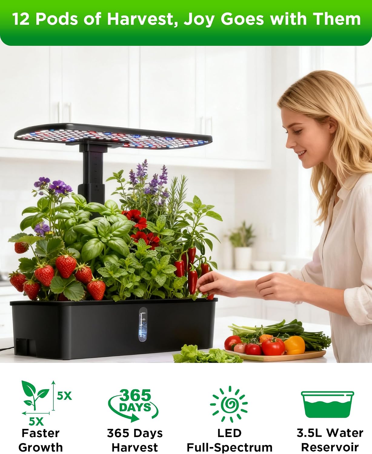 Hydroponics Growing System Kit 12 Pods Indoor Garden, Hydroponic Indoor Herb Garden Kit with Grow Light, Smart in Door