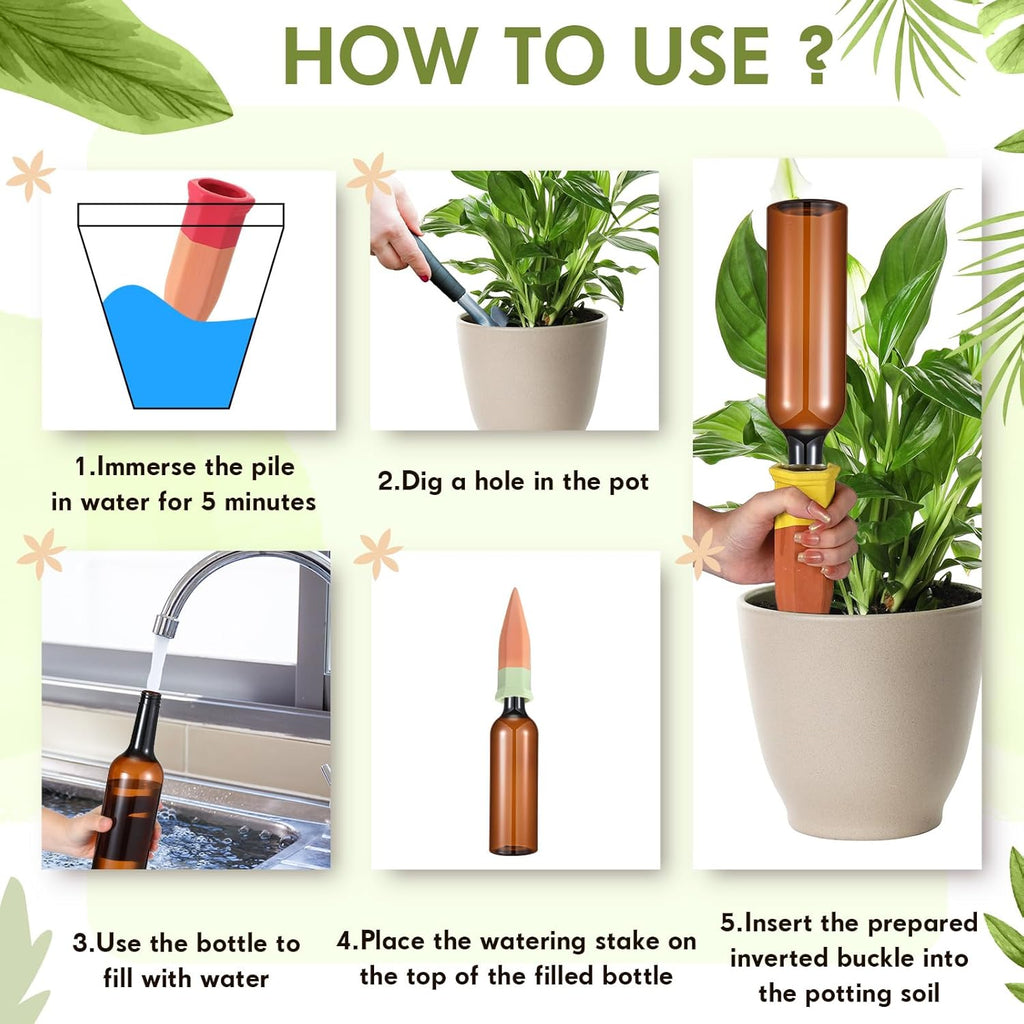 16 Pcs Terracotta Watering Spikes Colorful Automatic Self Watering Stakes Slow Release Vacation Plant Waterer Devices