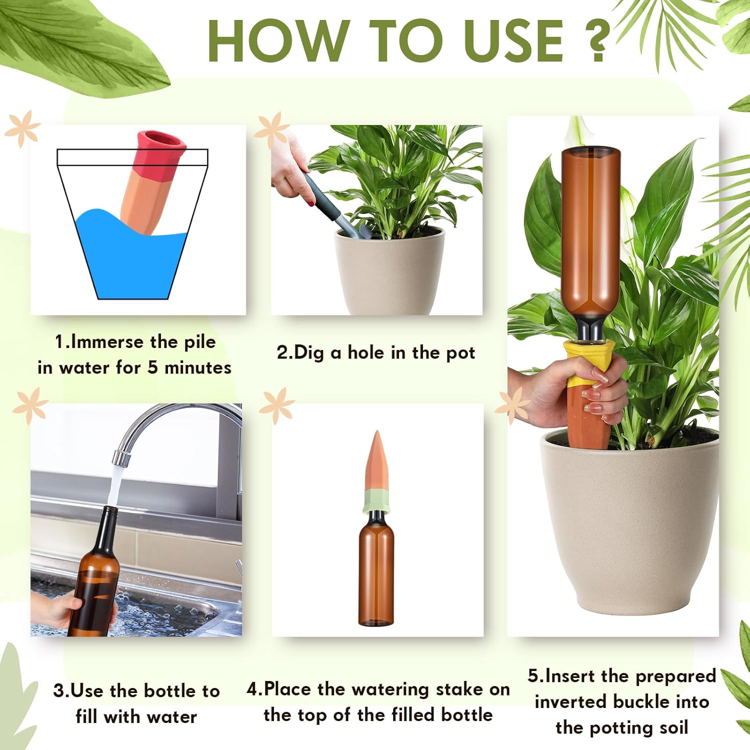 16 Pcs Terracotta Watering Spikes Colorful Automatic Self Watering Stakes Slow Release Vacation Plant Waterer Devices
