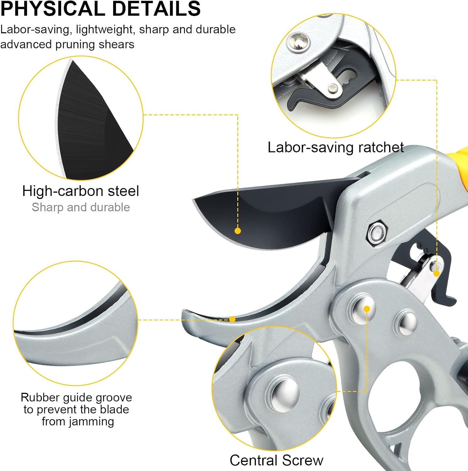 Premium Germany - Steel Pruning Shears, Work 3 Times Easier, Pruners Heady Duty, Sharp Garden Clippers Cuting Florist