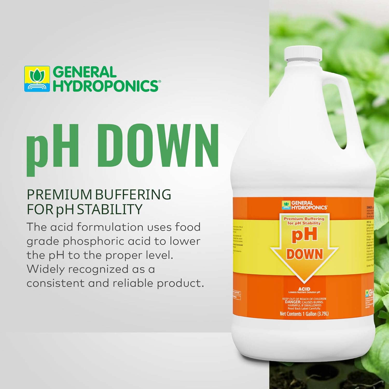 General Hydroponics pH Down Liquid Premium Buffering For pH Stability, 1-Gallon