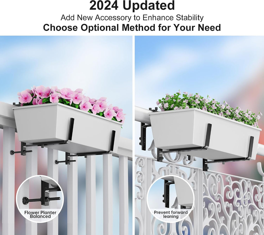 Y&M 6 Pcs Deck Railing Adjustable Planter Box Brackets (6 to 12.5 in), Universal Heavy Duty Iron Flower Box Brackets