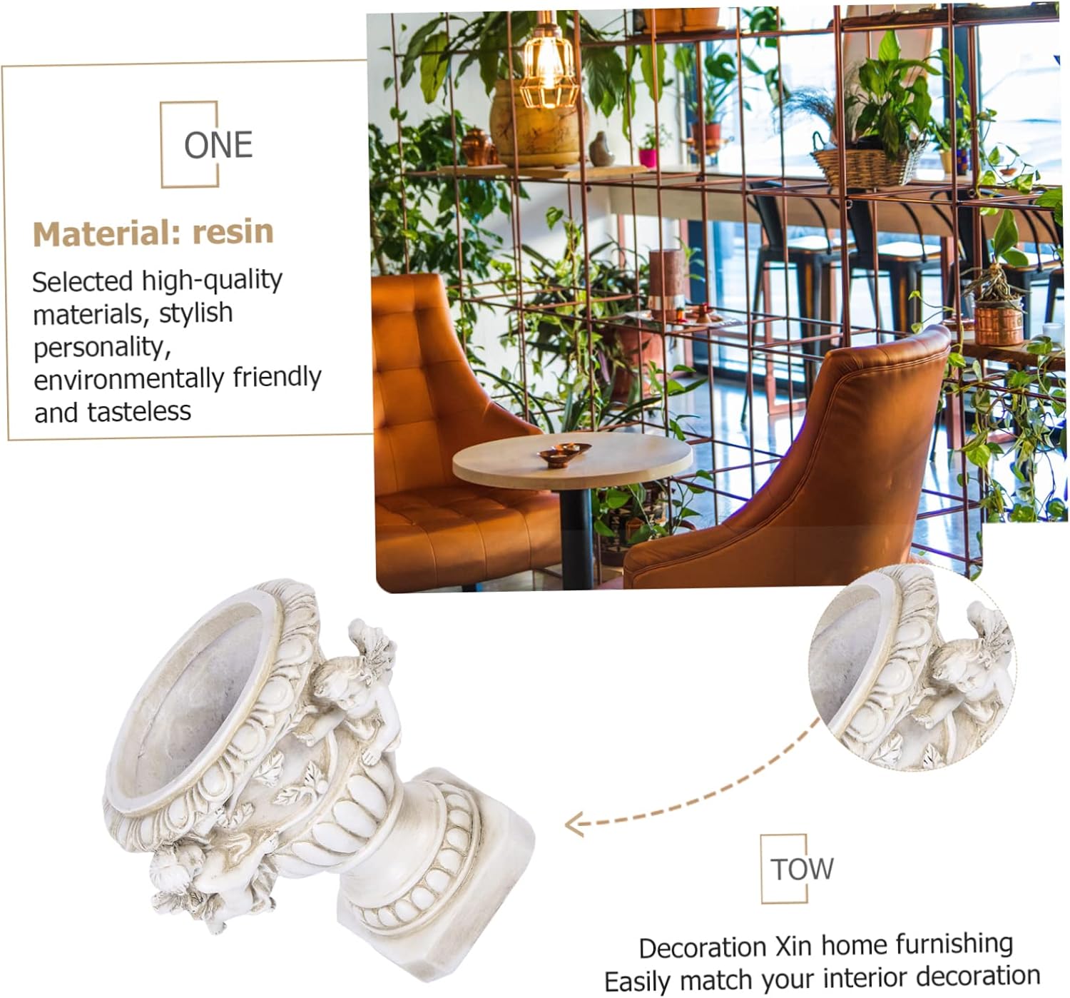 Outdoor Flowerpot European Style Beige Resin Crafts for Plants Decorative Outdoor Statue Pot Ideal for Yard and Garden