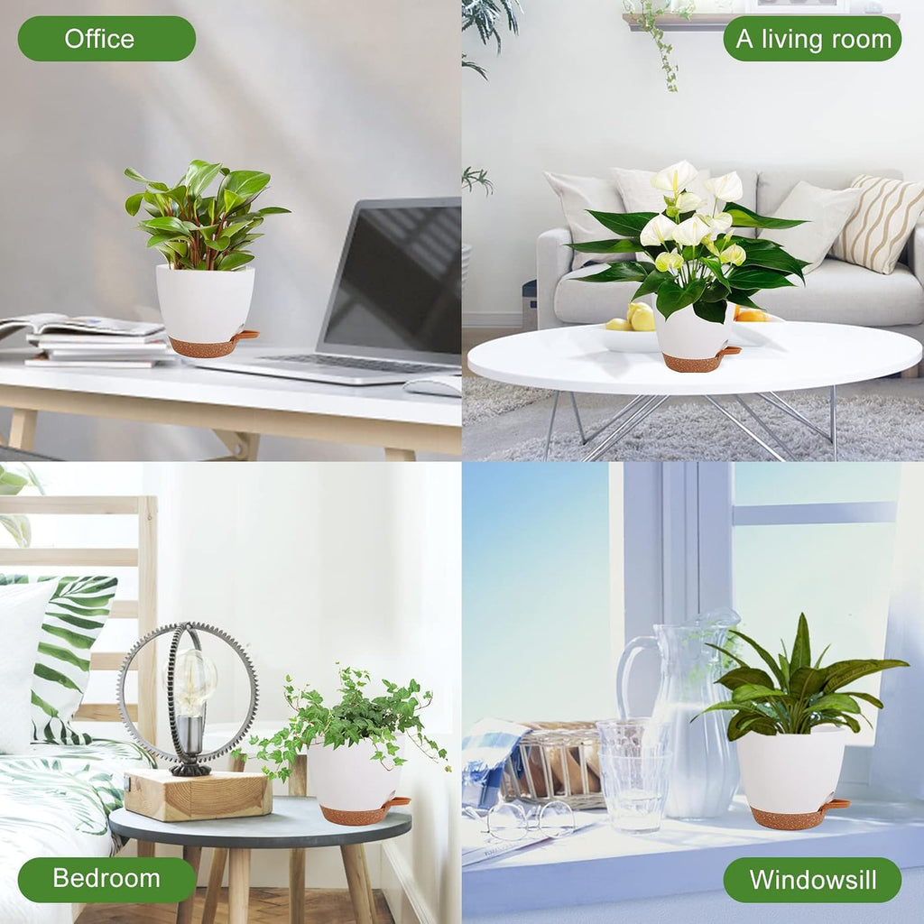 Vanslogreen Flower Pots, 8/7/6.5/6/5.5/5 Inch Self Watering Planters for Indoor Outdoor Plants with Drainage Hole