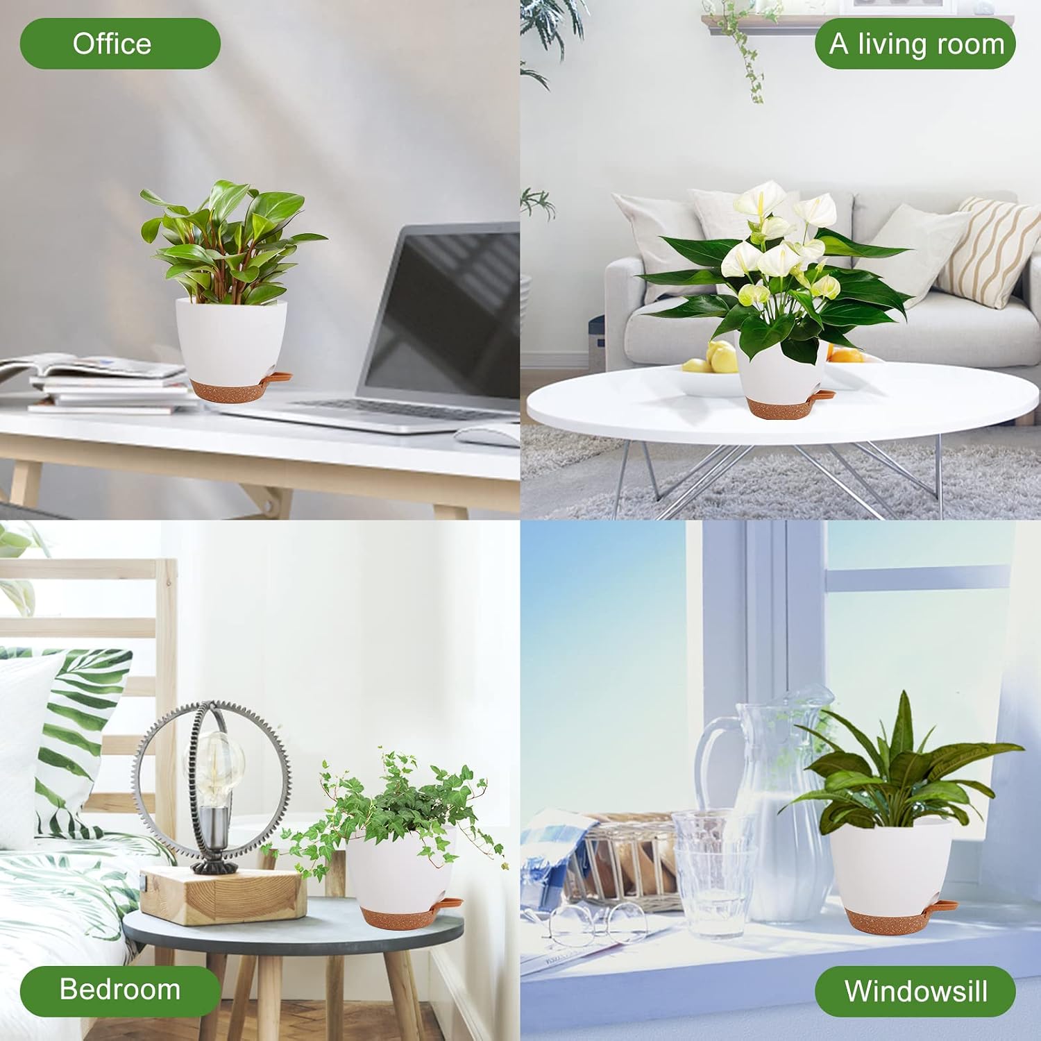 Vanslogreen Flower Pots, 8/7/6.5/6/5.5/5 Inch Self Watering Planters for Indoor Outdoor Plants with Drainage Hole