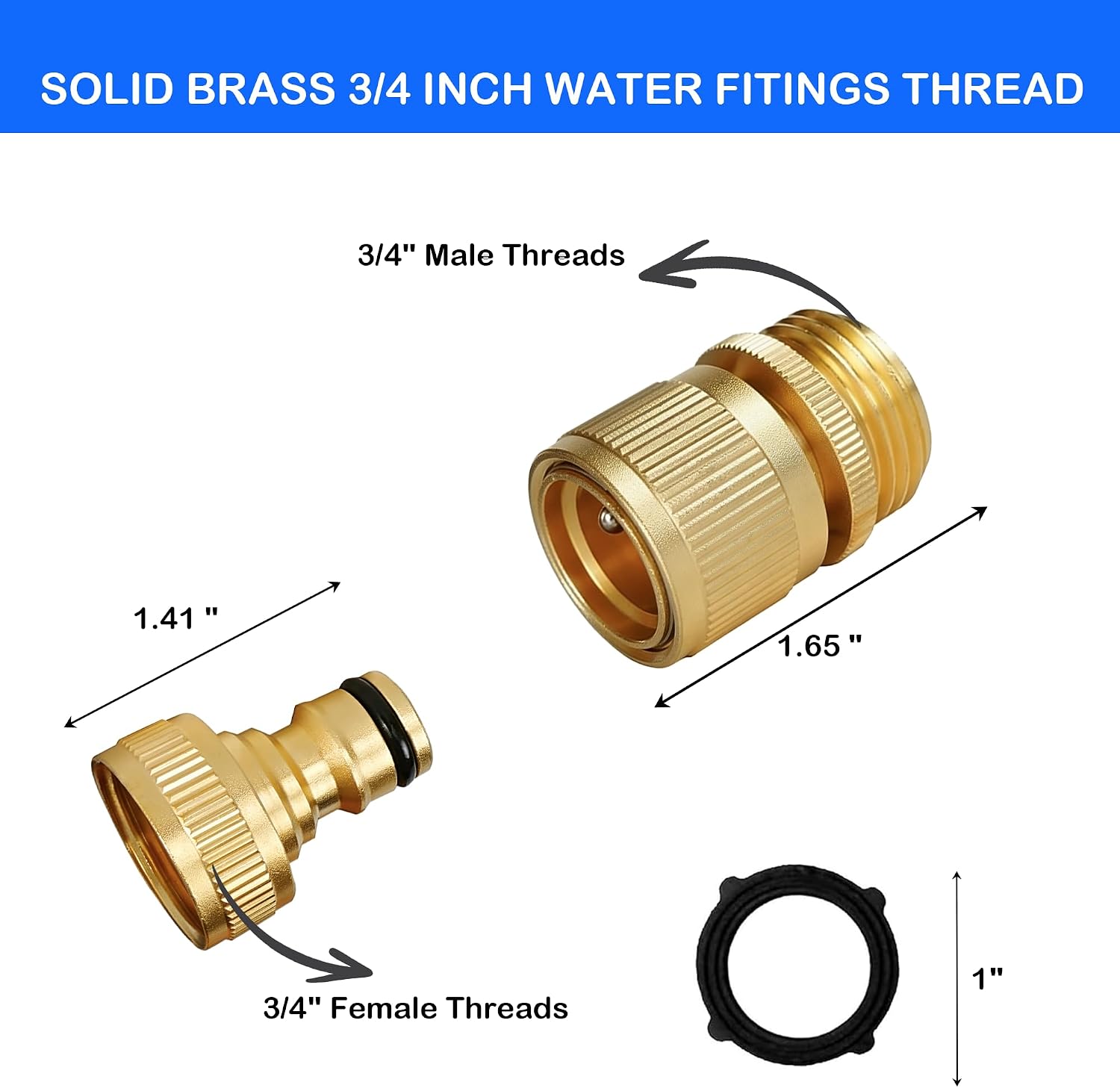 Hourleey Garden Hose Quick Connect, 8 Set Solid Brass 3/4 Inch GHT Thread Garden Hose Quick Connect Fittings, No-Leak