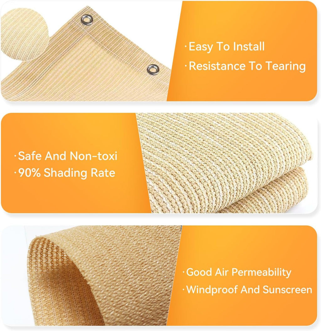 12x20 FT 90% Sun Shade Cloth, Pergola Shade Cover with Grommets, Beige | Blocks UV rays and reduces heat with