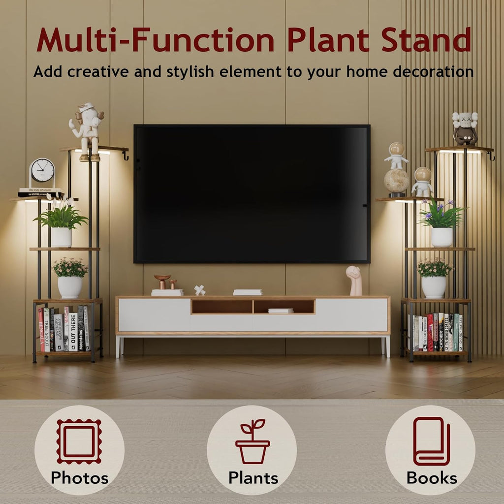 Plant Stand Indoor with Grow Light - 5-Tier Metal Plant Shelf with Hanging Basket Hook, Corner Tall Flower Holder for