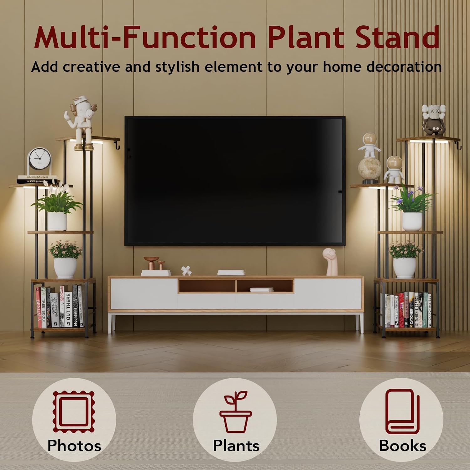 Plant Stand Indoor with Grow Light - 5-Tier Metal Plant Shelf with Hanging Basket Hook, Corner Tall Flower Holder for