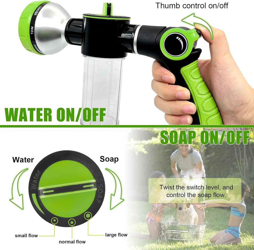 Upgraded Dog Wash Hose Attachment, 8-in-1 Sprayer Mode Garden Hose Nozzle | with Pet Grooming Glove, 100cc Soap