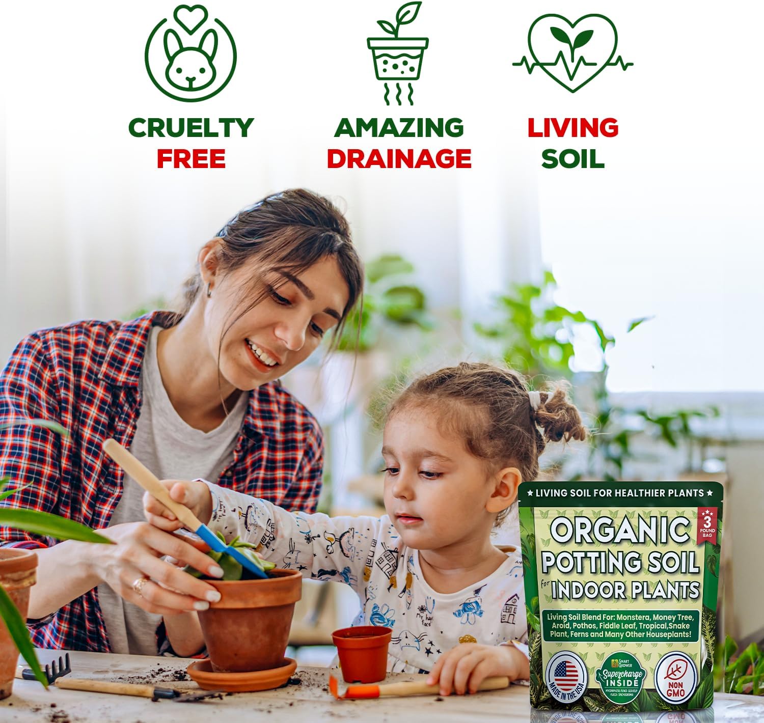 Organic Potting Soil for Indoor Plants, Living Soil, Ready to Use, 3 LB | Boost House Plant Growth for Monstera, Fiddle