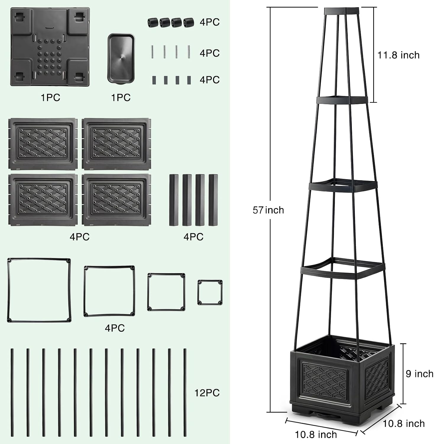 Tomato Planter with Wheels, 57" Self Watering Raised Garden Bed with Tomato Cage & Trellis for Light Climbing Plants
