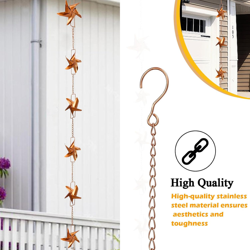 taman 6 FT Rain Chain for Gutters, Adjustable Windmill Rain Catcher Chain | Metal Rain Chain with 6 Cups, Durable