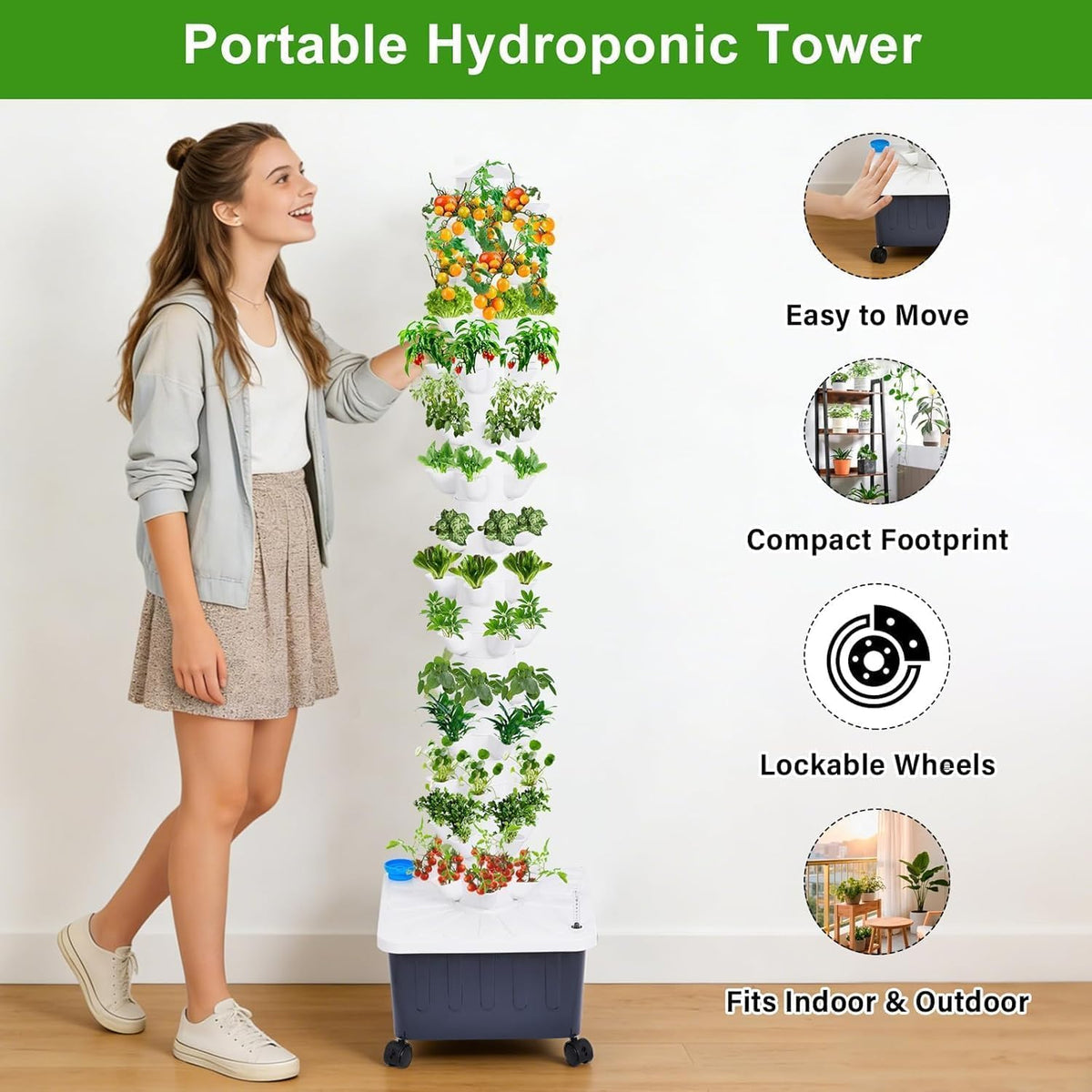 Hydroponic Tower, 14-Layer Hydroponics Growing System Kit with 70 Slots, Vertical Garden System with 20L Water Tank and