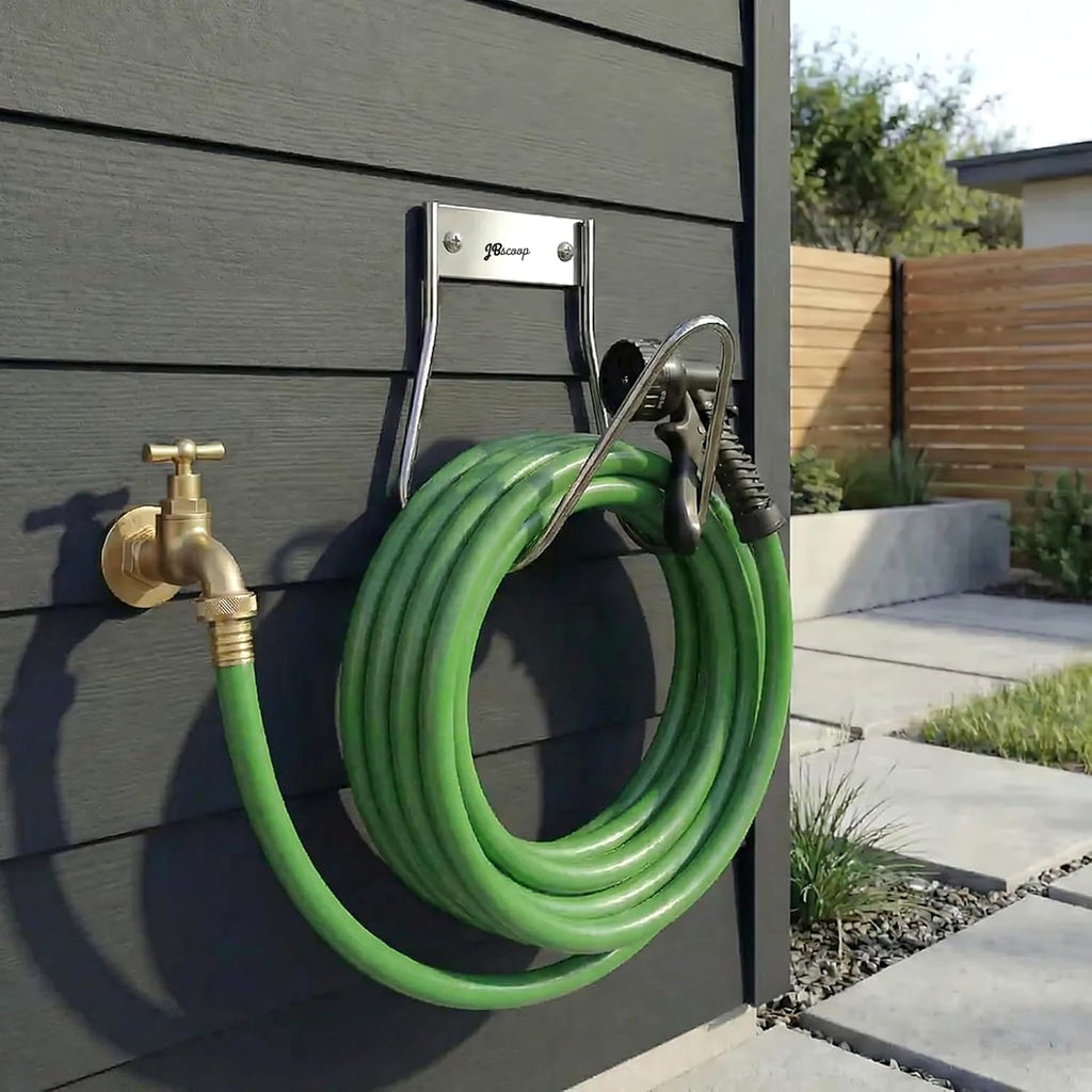 JBscoop Garden Hose Holder Stainless Steel Small Wall Mount Garden Hose Hook, Ideal for Water, Air, Hydraulic Hose