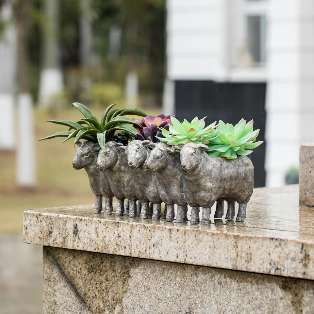 Newman House Studio Resin Sheep Planter Succulent Pot - Creative Animal Garden Pots for Home Garden Office Desktop