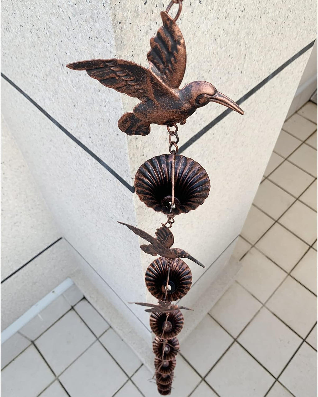 8.5FT Rain Chain, Hummingbird Rain Chains for Gutters, Antique Copper | Functional and Decorative Replacement Downspout