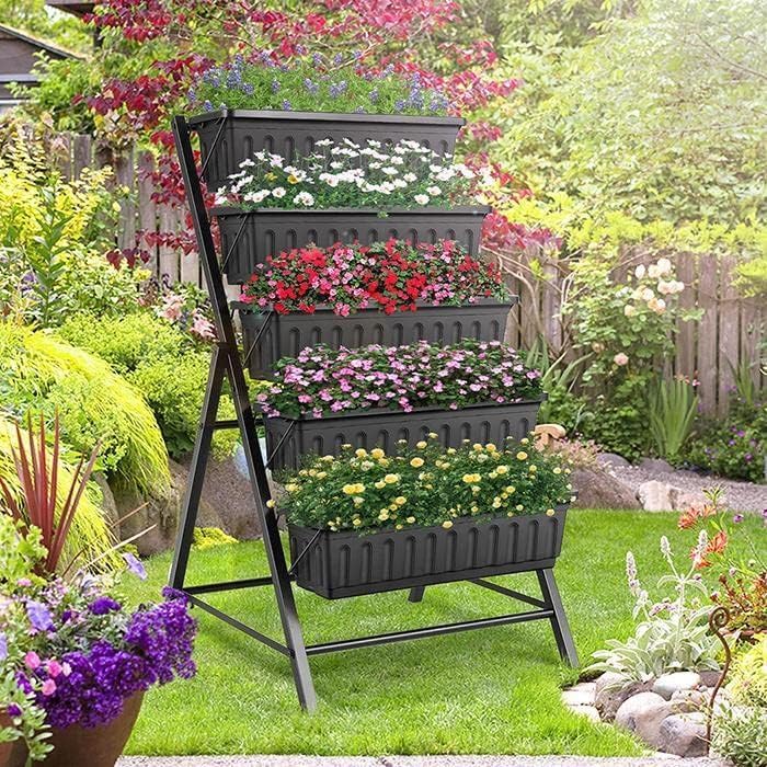 4FT Vertical Raised Garden Bed, 5 Tiers Elevated Planter Box, Black | Elevated Garden Bed Perfect for Patio Balcony