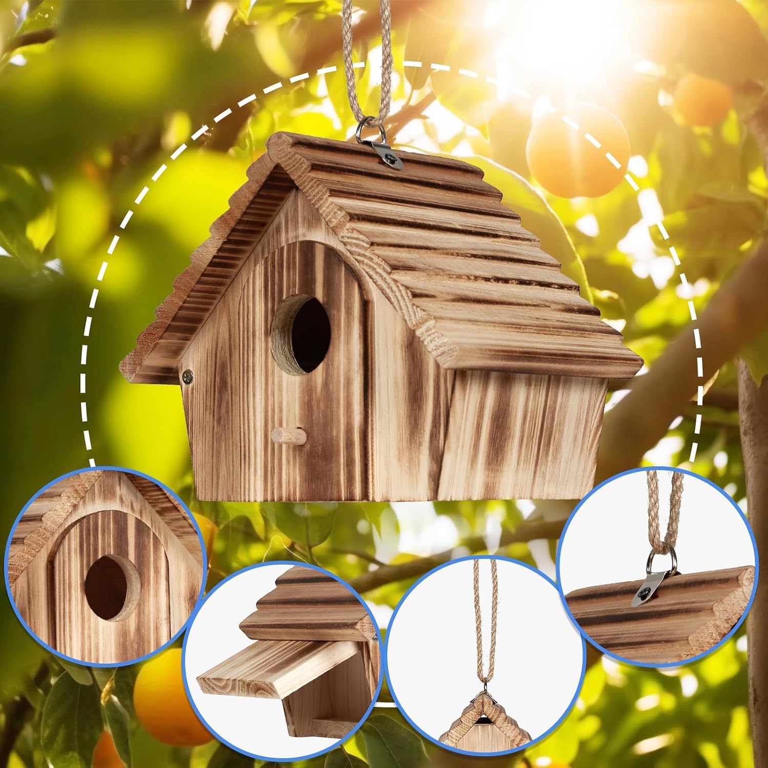 Bird Houses for Outside,Hanging Outdoor BirdHouses,Wood Bird Nesting Box House for Bluebird Humming Finch Wren