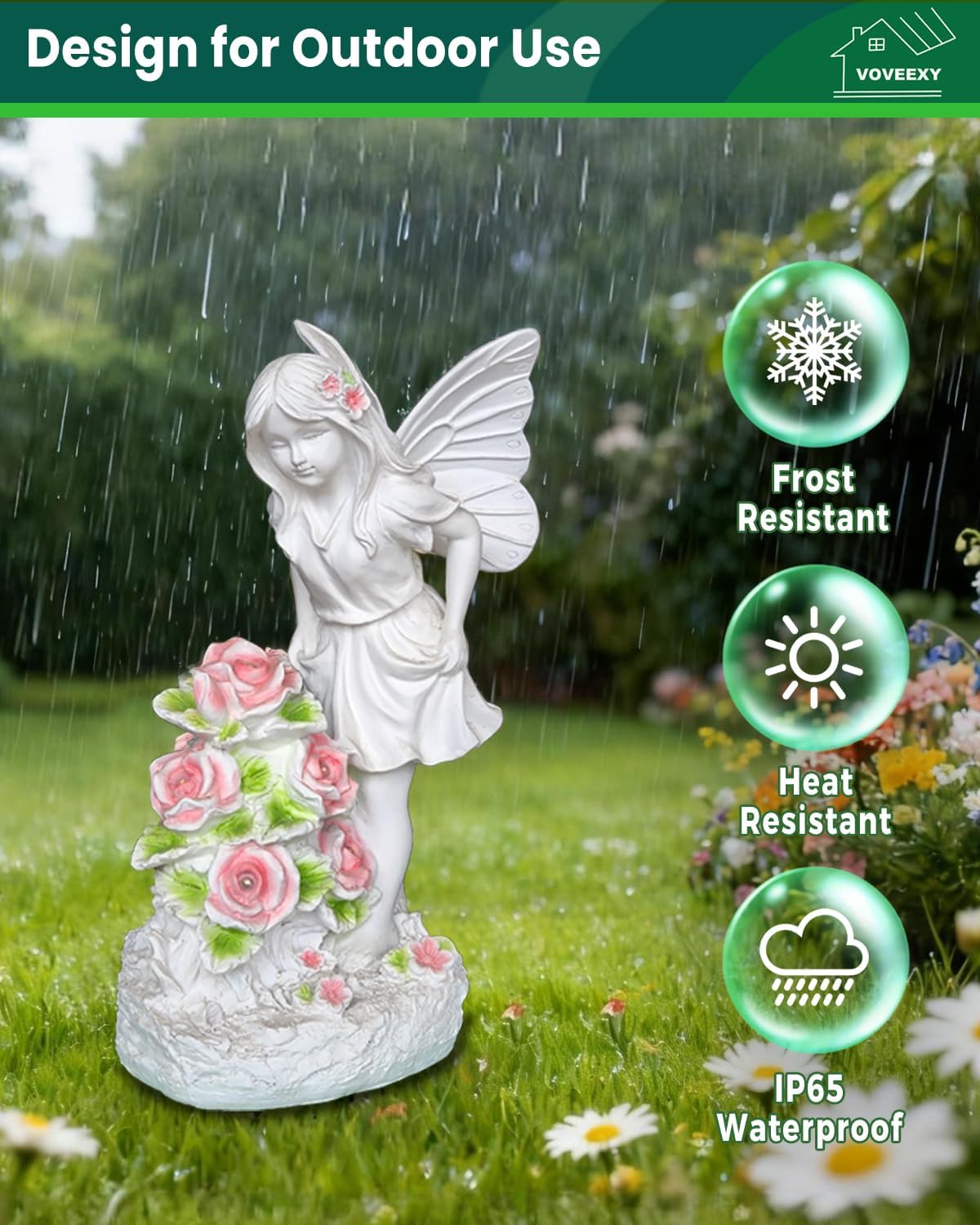 Voveexy Garden Figurines Angel Garden Statue Outdoor Decor, Solar Powered Resin Sculpture with 5 LEDs Art Decoration