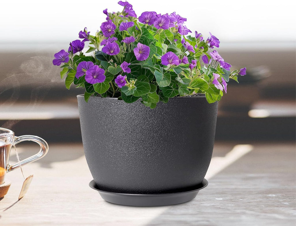 Meowell 12 inch Large Plant Pots, Plastic Planters with Drainage Holes and Saucers, Flower Pots for Indoor Outdoor