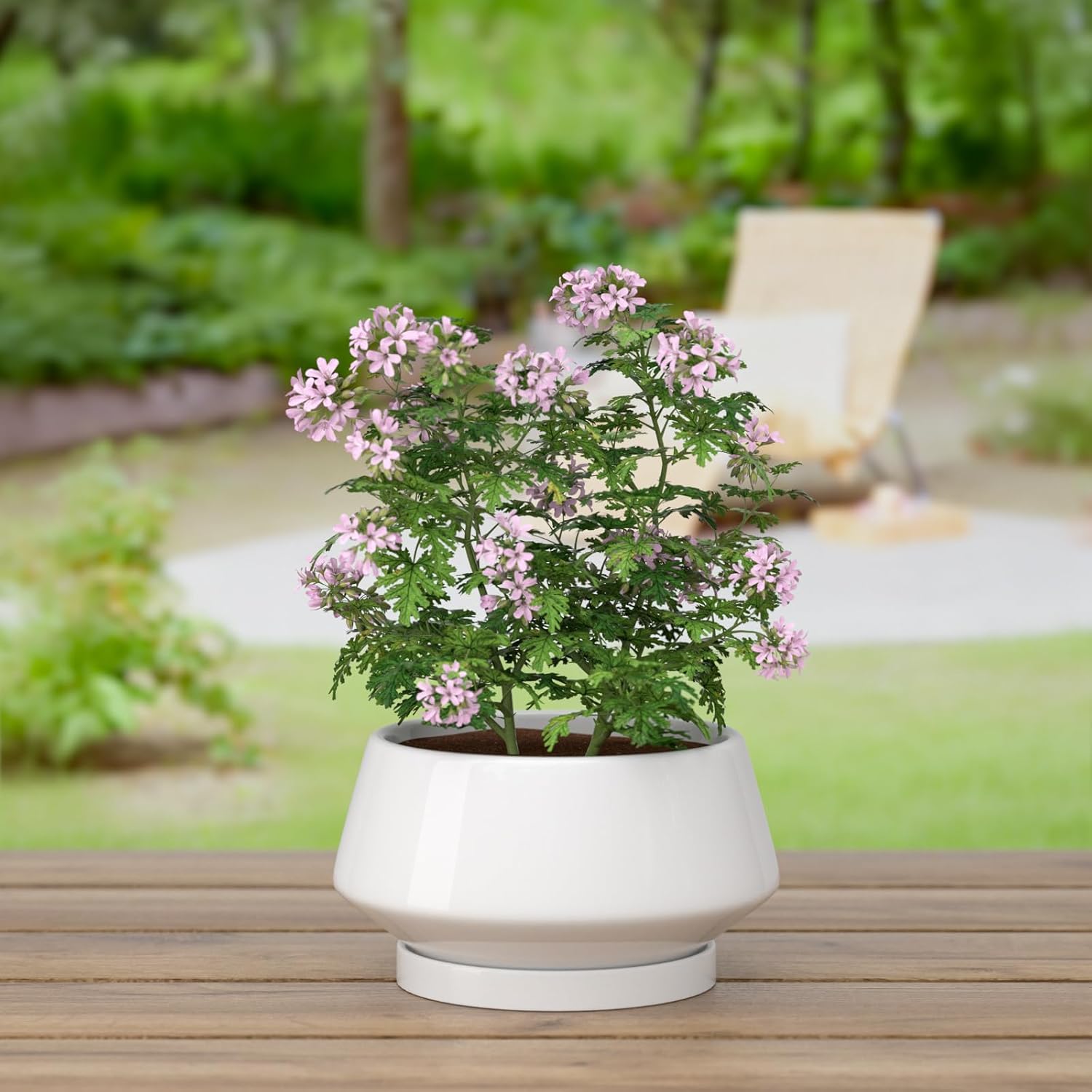 8.3 Inch White Ceramic Planter with Drainage Hole and Saucer | Ideal for Indoor and Outdoor Plants, Modern Home Decor