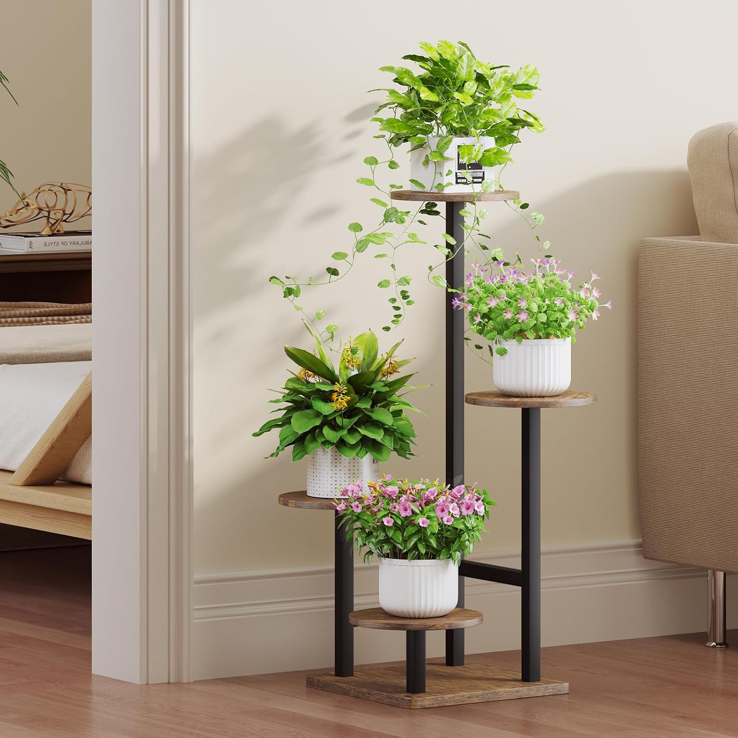 Plant Stand Indoor with Grow Light,4-Tiered Tall Plant Stand Indoor, Metal Plant Shelf with Adjustable Light, Ideal for