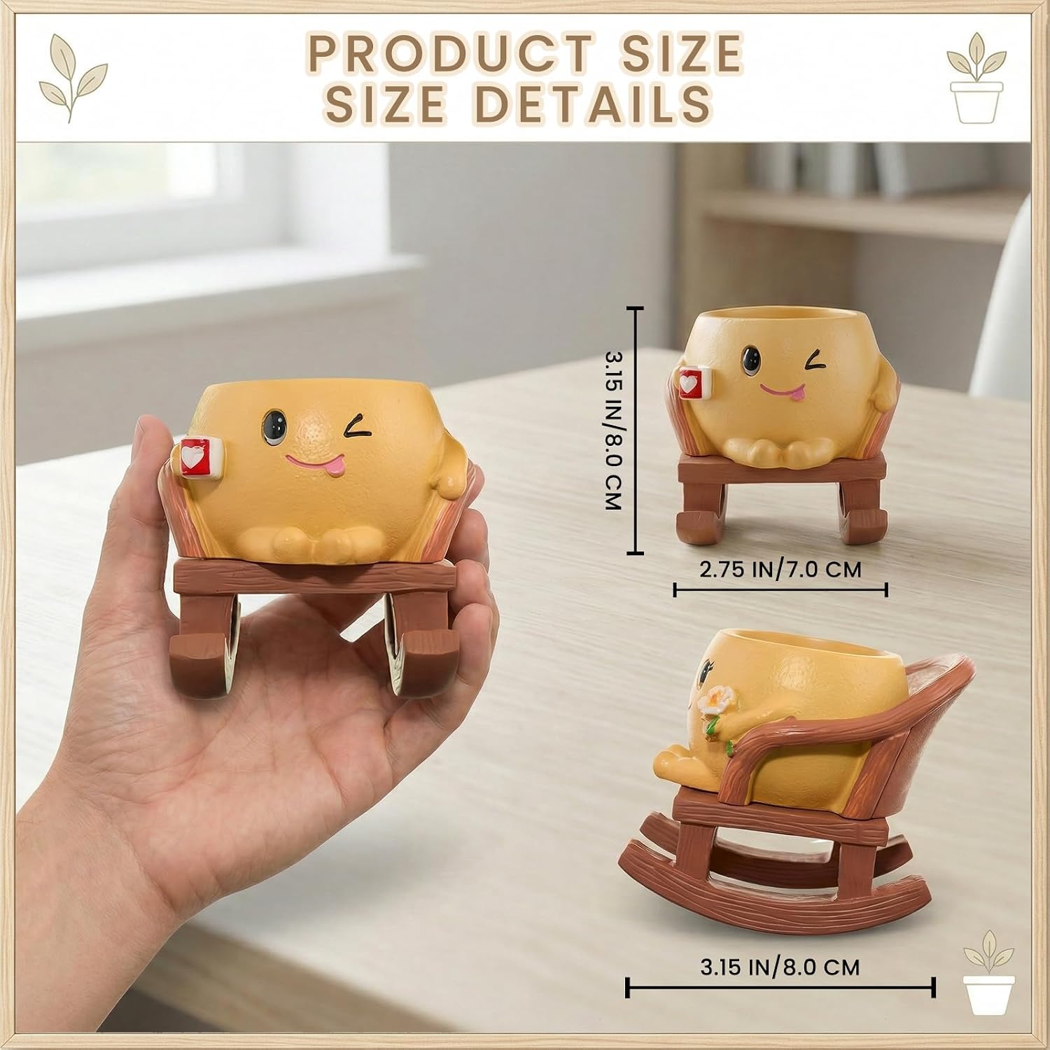 Rocking Chair Planter Set of 2,Small Smiley Face Succulent Pots | Two small flower pots for office desk or shelf with