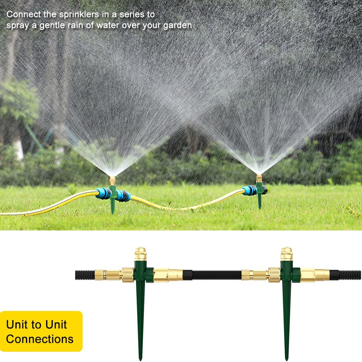 FANHAO 2 Pack Metal Lawn Sprinkler for Yard, Automatic Garden Water Sprinkler on Spike Base, Adjustable Irrigation