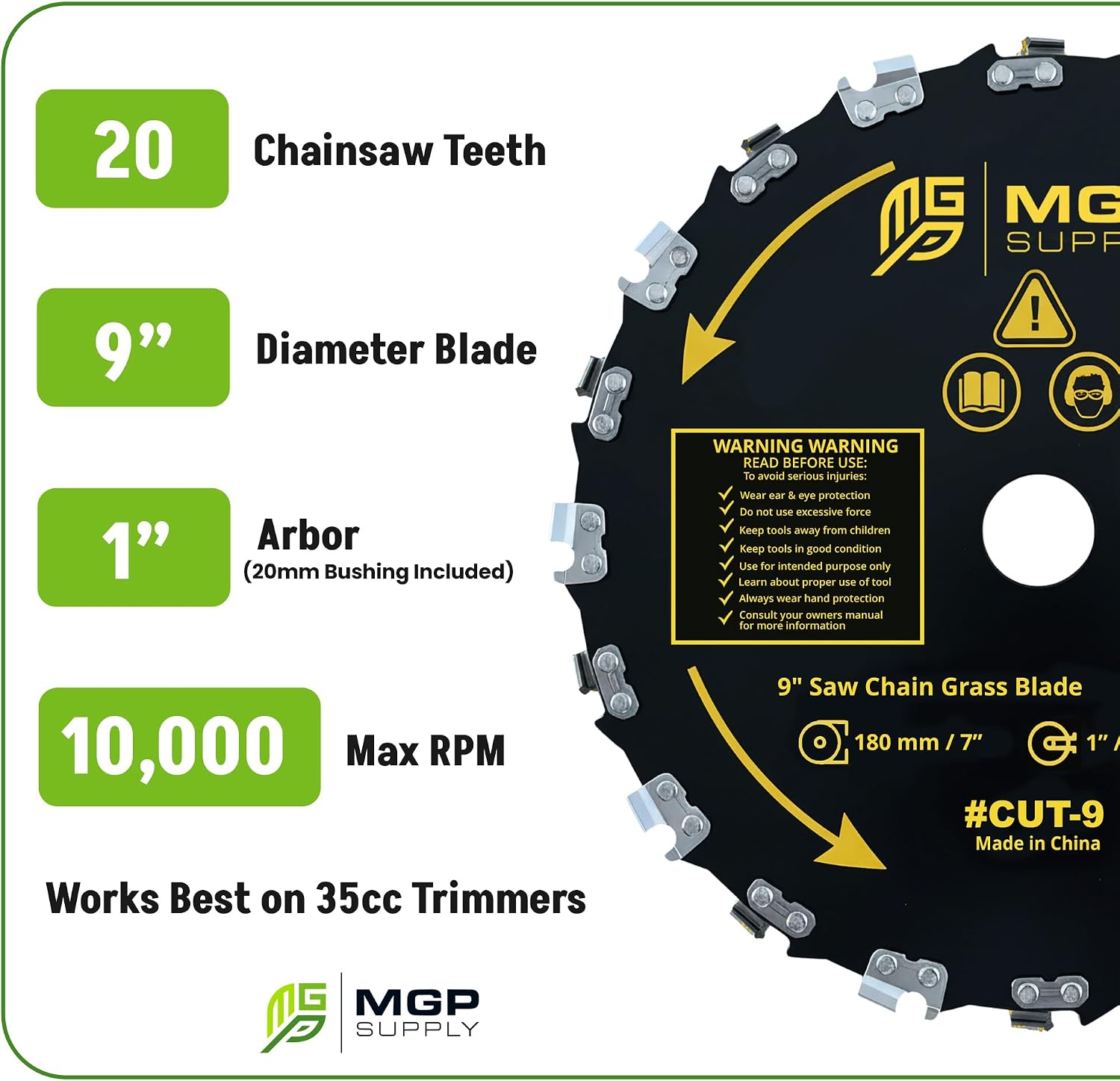 MGP SUPPLY Chainsaw Brush Cutter Blade + File - 9in x 20 Teeth | Fits Most Straight Shaft Trimmers | Conversion Kit Not