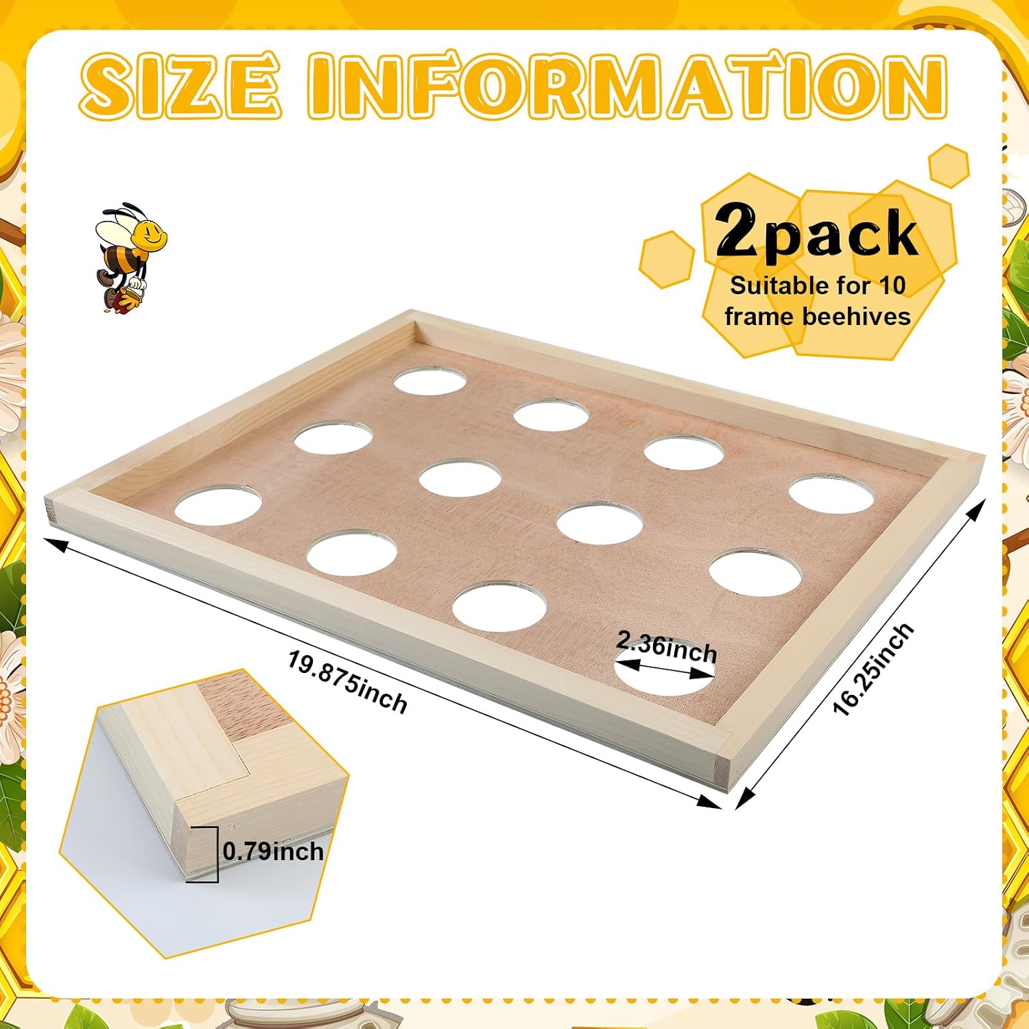 2 Pack Mason Jar Bee Hive 10 Frame Honey Jar Hive Storing with 12 Holes, Honey Extraction System Beehive Inner Cover
