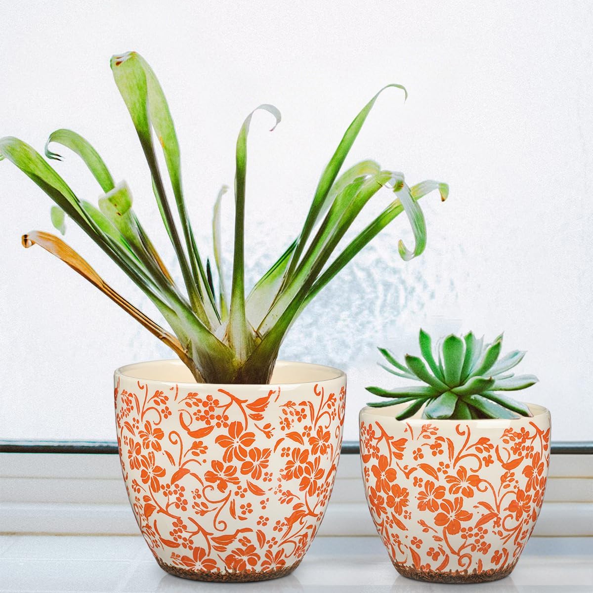 GnFlus Vintage Flower Pot Rustic Plant Pot Large Ceramic Planters for Indoor Plants Pots with Drainage Shabby Chic