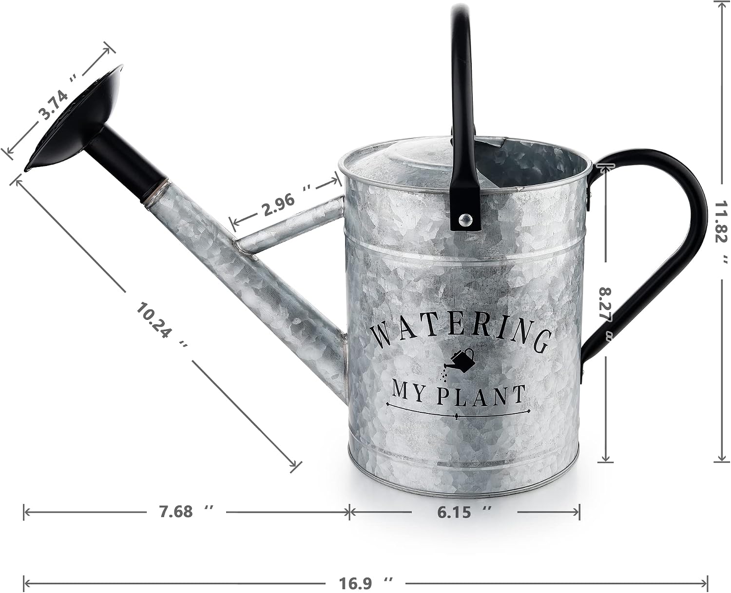 Garutom Galvanized Watering Can for Outdoor Indoor Plants, 1 Gallon Decorative Countryside Style Water Can with