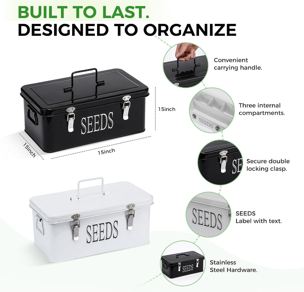 Premium Seed Organizer Box with Internal Compartments and Divider Tabs. (Black)