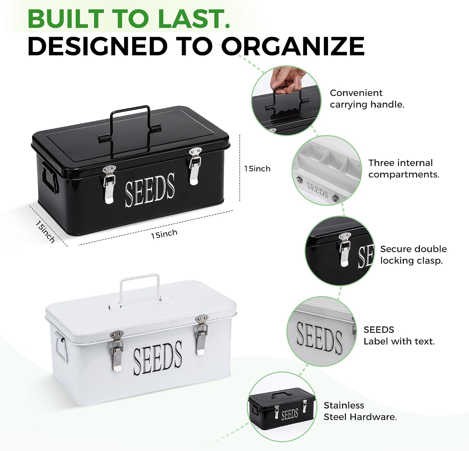 Premium Seed Organizer Box with Internal Compartments and Divider Tabs. (Black)