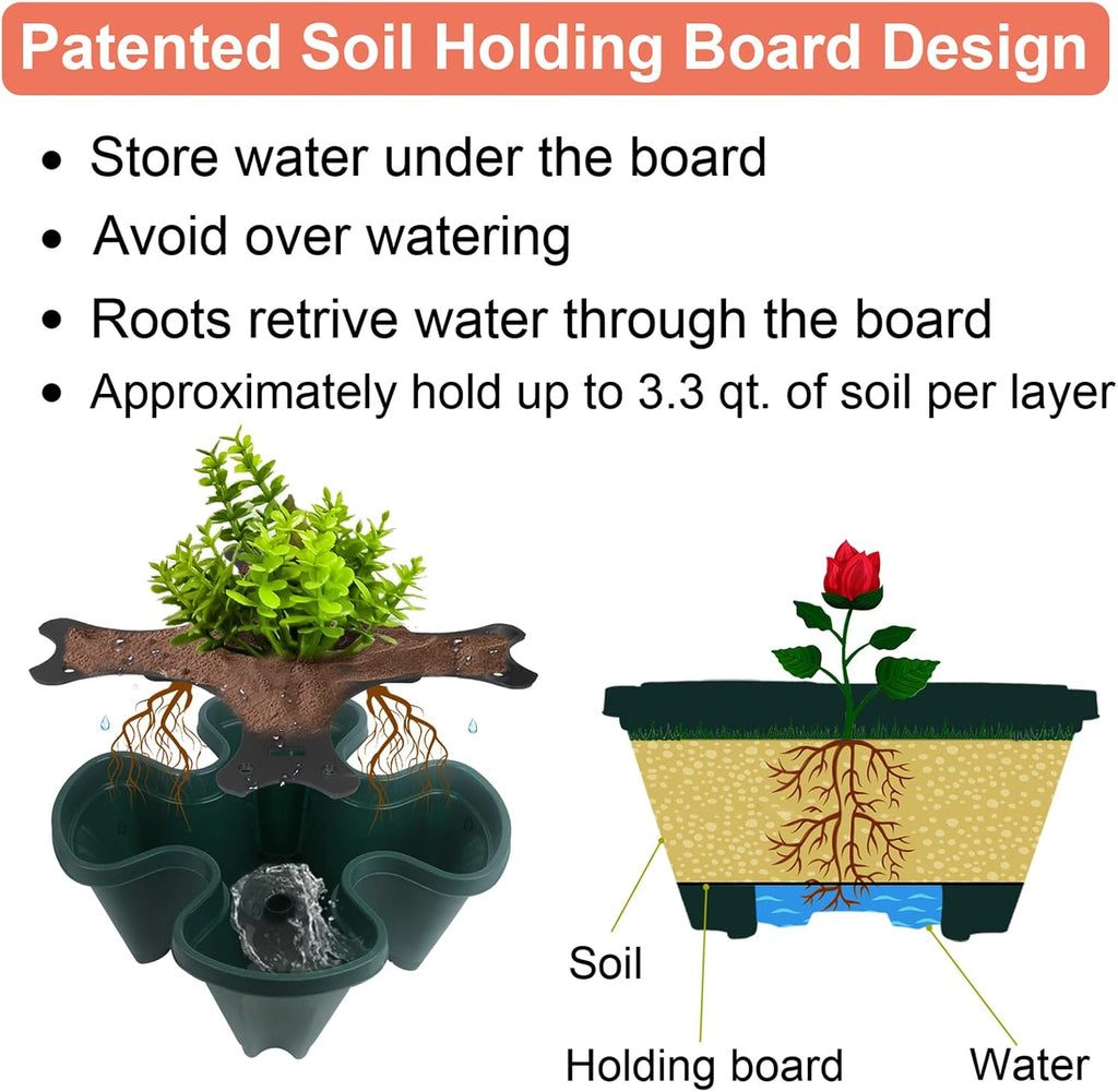 DUNCHATY Stackable Planter, Vertical Garden Planter with Wheels and Tools, Self Watering Strawberry Planter