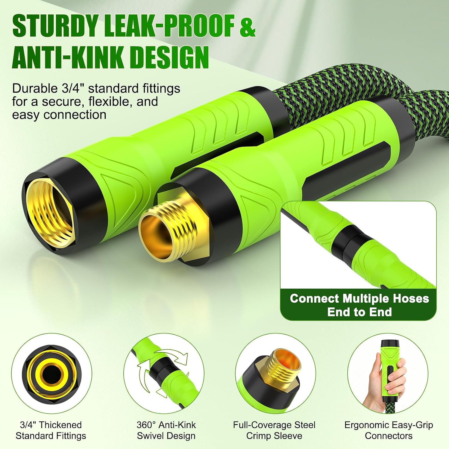NON-EXPANDABLE Garden Hose 25ft x5/8'', Heavy Duty Flexible Water Hose with 10-Function Sprayer, Lightweight, Leak