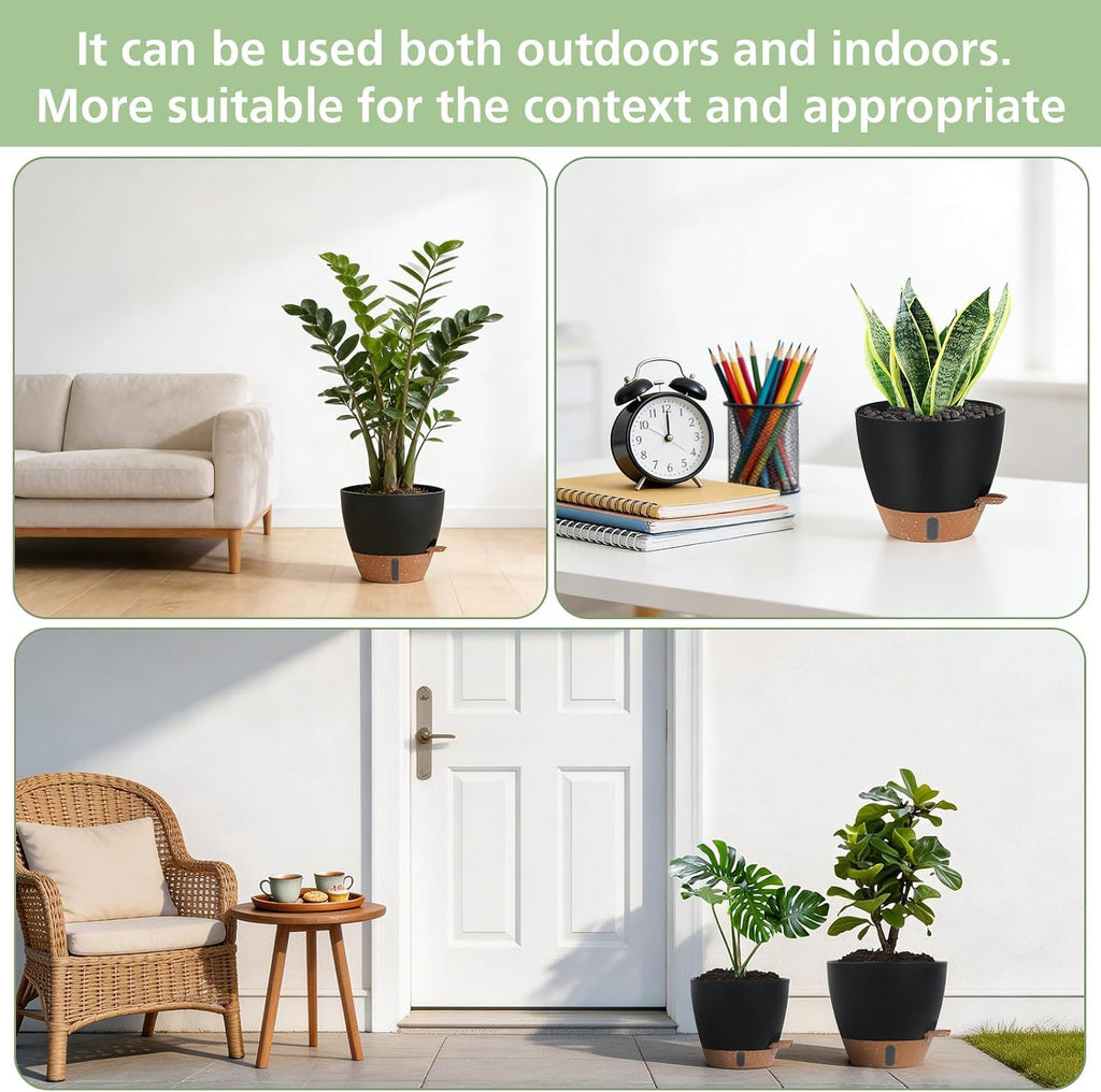Self Watering Pots with Water Level Indicator, 12" 10" 9" 8" Large Plastic Flower Pots with Mesh Drainage Hole and