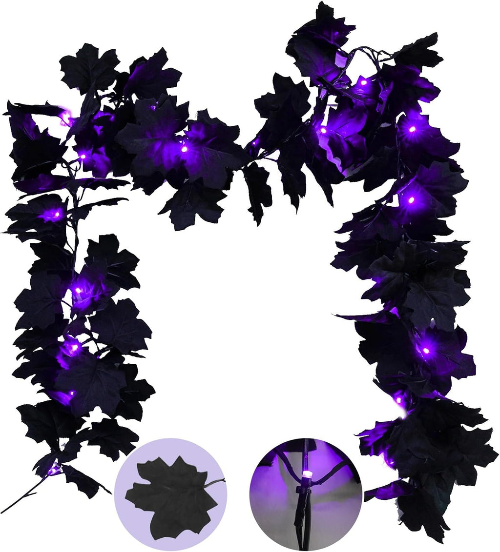 suddus Halloween Garland with Lights Black Maple Leaves Battery Operated